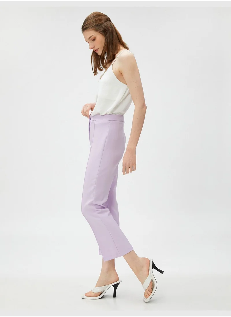 KOTON Crop Trousers Ribbed High Rise