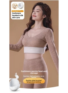 CCOVERY Women Thermal Underwear Winter Long Sleeve Bottoming Top Seamless Thick Double Layer Warm Long Johns Woman 2Pcs Set Sleepwear Beige  - Image 2