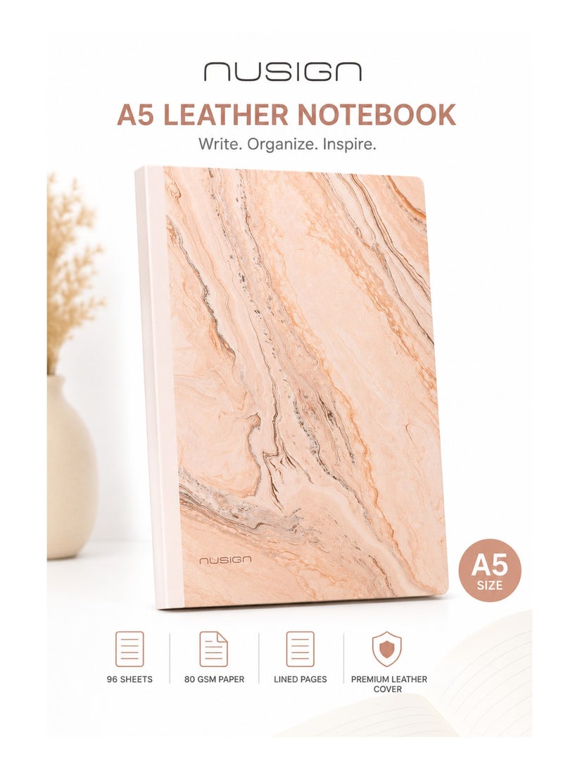 NUSIGN 1-Piece A5 Size Premium Leather Cover Notebook 96 Sheets - Image 1