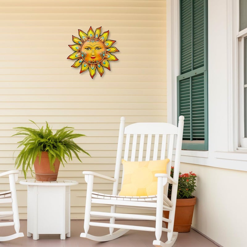 Daogtc Metal Sun Flower Wall Decor - 13 inches Sun Wall Art Hanging Decorations for Outdoor, Home Garden Yard Patio Fence Bedroom Decor - Image 4