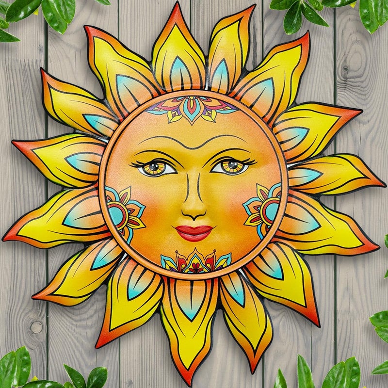 Daogtc Metal Sun Flower Wall Decor - 13 inches Sun Wall Art Hanging Decorations for Outdoor, Home Garden Yard Patio Fence Bedroom Decor - Image 1