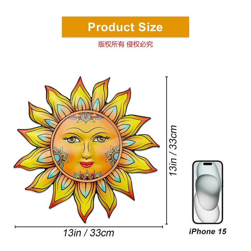 Daogtc Metal Sun Flower Wall Decor - 13 inches Sun Wall Art Hanging Decorations for Outdoor, Home Garden Yard Patio Fence Bedroom Decor - Image 3