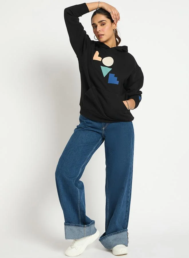 Black Oversized Graphic Hoodie