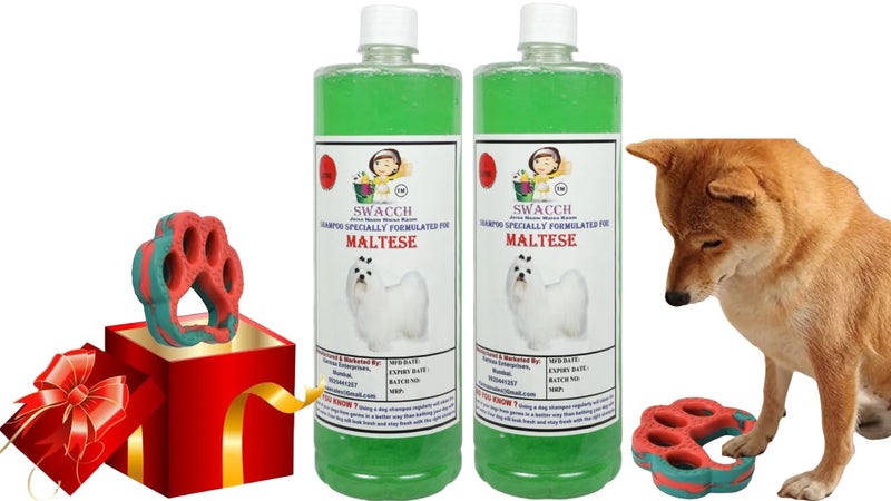 swacch Maltese Dog Shampoo + Paw Shape I Rubber Dog Toy for Training and Interactive I Durable & Safe I Combo Pack I 2 Litre Neem Alovera - Image 1
