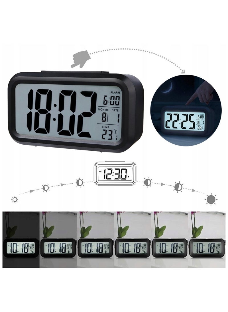 بريمو بلس ساعة منبه LED رقمية إلكترونية، تًظهر الحرارة والتقويم أسود - Image 5