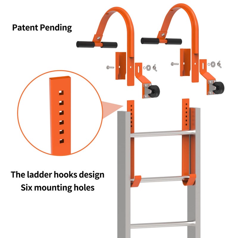 ZWanPing 2 Pack Ladder Roof Hook With Wheel Heavy Duty Steel Ladder Stabilizer, Roof Ridge Extension, Rubber Grip T-Bar For Damage Prevention, 500 Lbs Weight Ratin, Fast & Easy To Access Steep Roofs(Patent) - Image 5