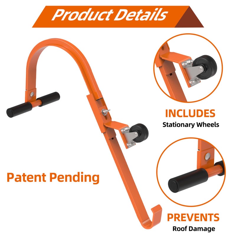 ZWanPing 2 Pack Ladder Roof Hook With Wheel Heavy Duty Steel Ladder Stabilizer, Roof Ridge Extension, Rubber Grip T-Bar For Damage Prevention, 500 Lbs Weight Ratin, Fast & Easy To Access Steep Roofs(Patent) - Image 3