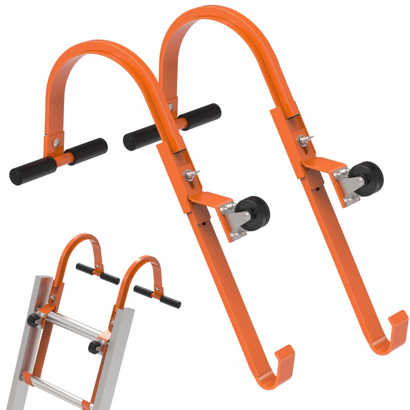 ZWanPing 2 Pack Ladder Roof Hook With Wheel Heavy Duty Steel Ladder Stabilizer, Roof Ridge Extension, Rubber Grip T-Bar For Damage Prevention, 500 Lbs Weight Ratin, Fast & Easy To Access Steep Roofs(Patent) - Image 1