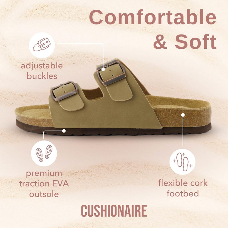 CUSHIONAIRE CUSHIONAIRE Lane Cork Footbed Sandals for Women – Comfortable Double Buckle Slip-On with Genuine Suede Footbed & Arch Support Slides for Women Footwear, TAUPE 7 - Image 4