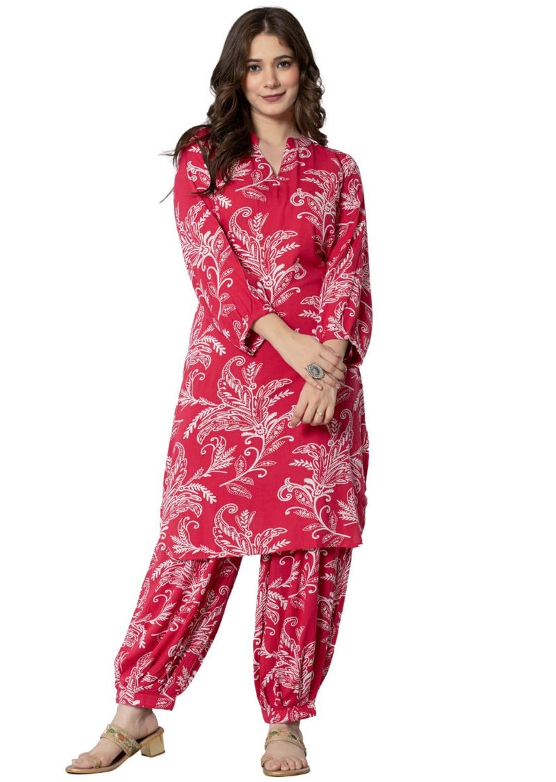 rytras Women's Pure Cotton Printed Straight Kurta Set with Palazzo Pants - Ethnic Wear, Pink(RYT590-New,XXL) - Image 1
