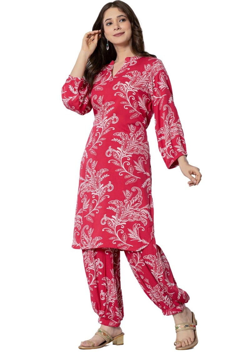 rytras Women's Pure Cotton Printed Straight Kurta Set with Palazzo Pants - Ethnic Wear, Pink(RYT590-New,XXL) - Image 3