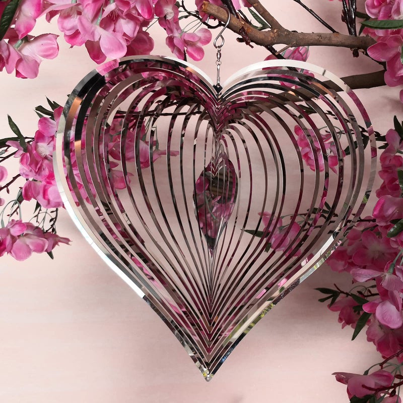 DJUAN Wind Spinner Outdoor Metal Decorations,Silver Heart Wind Spinners for Yard and Garden,Stainless Steel Wind Chimes for Outside Decor,Birthday Gifts for Mom,Mother's Day,Aunt Gifts - Image 2