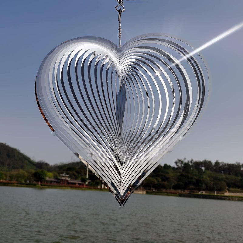 DJUAN Wind Spinner Outdoor Metal Decorations,Silver Heart Wind Spinners for Yard and Garden,Stainless Steel Wind Chimes for Outside Decor,Birthday Gifts for Mom,Mother's Day,Aunt Gifts - Image 4