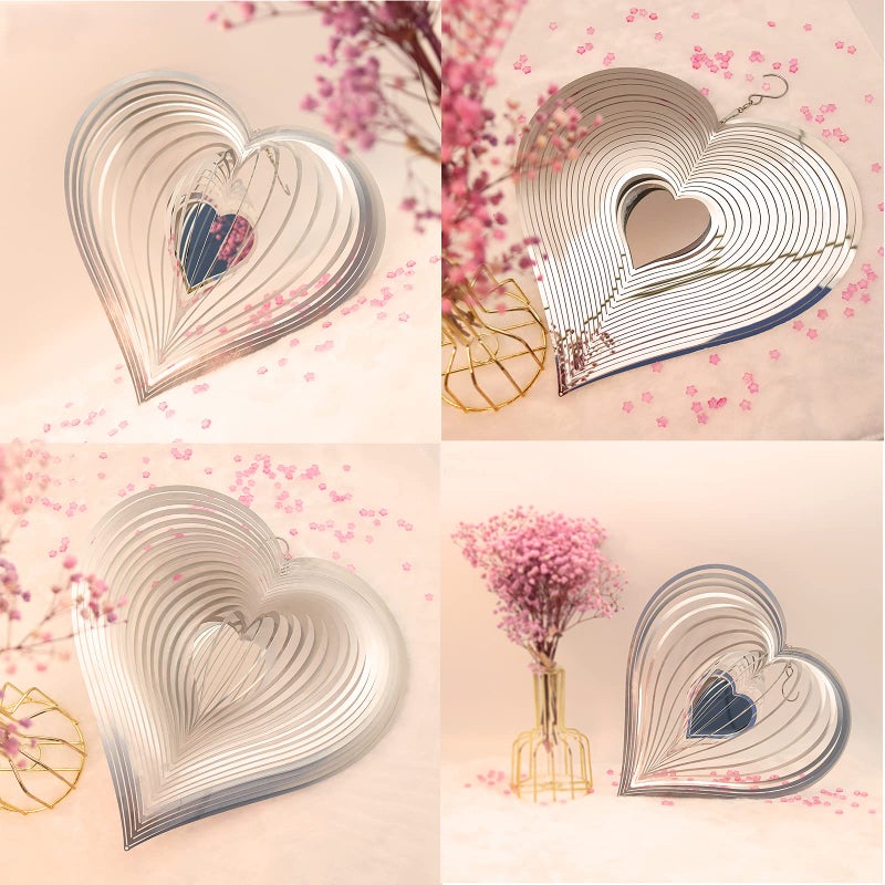 DJUAN Wind Spinner Outdoor Metal Decorations,Silver Heart Wind Spinners for Yard and Garden,Stainless Steel Wind Chimes for Outside Decor,Birthday Gifts for Mom,Mother's Day,Aunt Gifts - Image 5