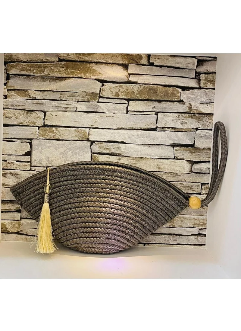 BDZ Deri BDZ Leather Mini Gala' Mini Clutch Bag Jute Decorative Women's Bag, Bohemian Style Bag