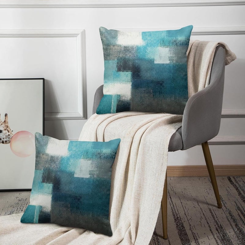 Britimes Throw Pillow Covers Modern Home Art Decor, 18 x 18 Inches Set of 2 Pillow Cases Decorative, Abstract Oil Painting Pillowcases for Bedroom, Living Room, Teal Peacock Blue - Image 5
