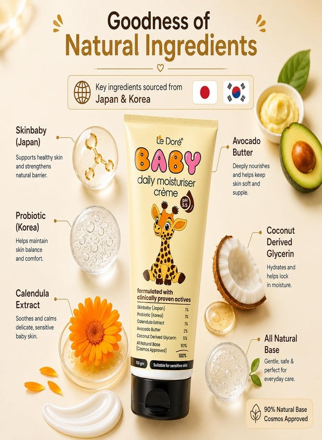 Le Dore Baby Daily Moisturizing Lotion | Suitable For Baby’s Delicate Skin | With Japanese & Korean Ingredients | Hypoallergenic, Sulfate and Paraben-Free | Skin Friendly Ph | COSMOS Approved | 150g - Image 4