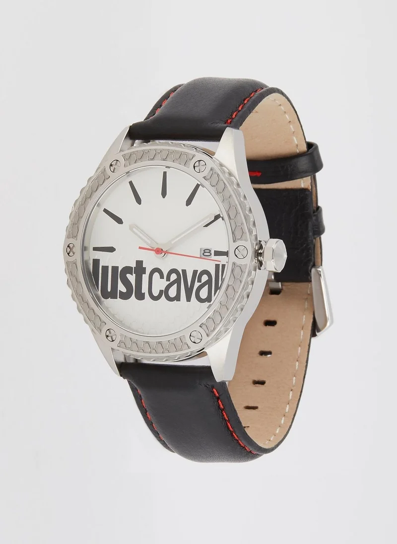 Just Cavalli Audace Black Leather Band Watch