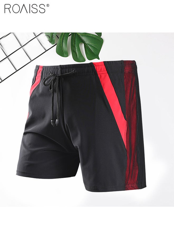 roaiss - Swim Trunks Men High Waist Men Casual Patchwork High Stretch Swim High Elasticity And Softness Shorts Swimming Pants - Image 1