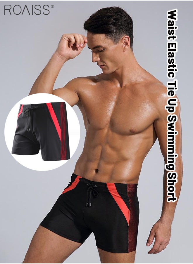 roaiss - Swim Trunks Men High Waist Men Casual Patchwork High Stretch Swim High Elasticity And Softness Shorts Swimming Pants - Image 1