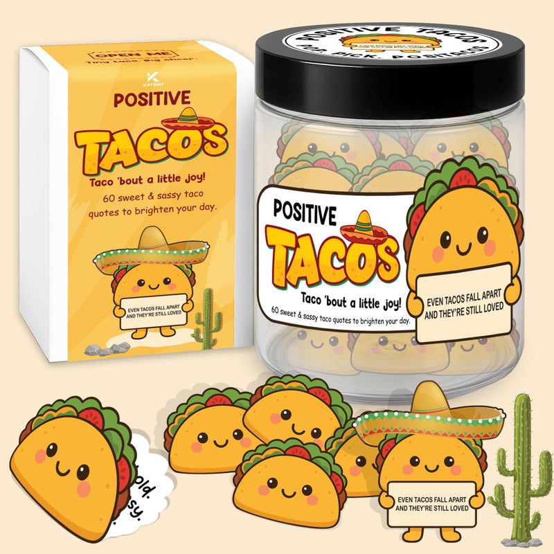 KATINAT Positive Taco Jar 60 Affirmation Cards Birthday Gifts for Women Men Easter Basket Stuffers Essentials Adult Kids Son Mom Dad Daughter Sister Friend Coworkers Self Care Emotional Inspirational Support - Image 1