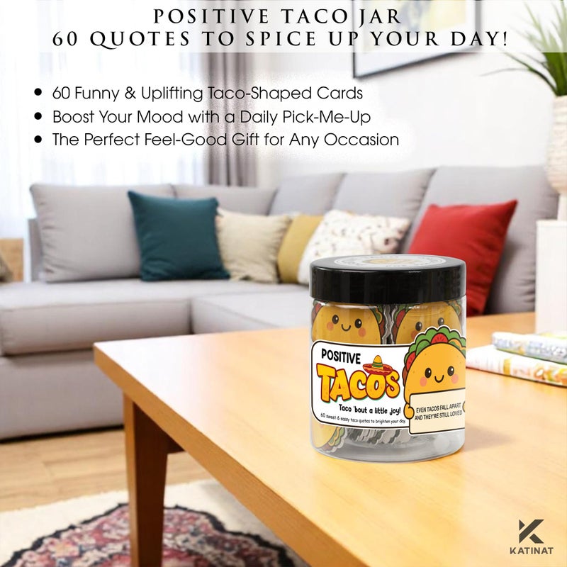 KATINAT Positive Taco Jar 60 Affirmation Cards Birthday Gifts for Women Men Easter Basket Stuffers Essentials Adult Kids Son Mom Dad Daughter Sister Friend Coworkers Self Care Emotional Inspirational Support - Image 3