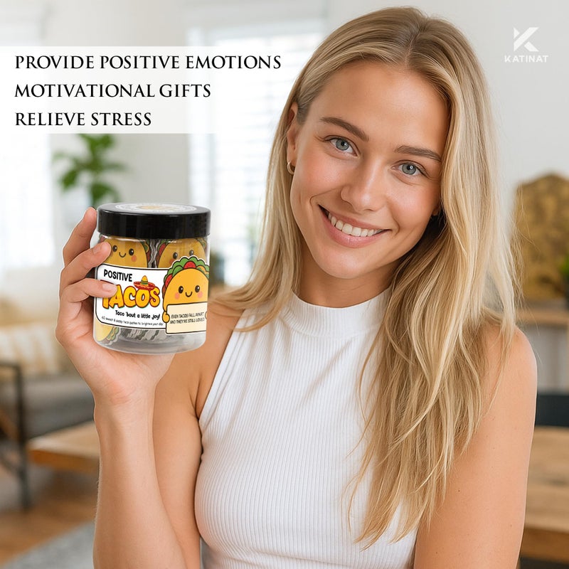 KATINAT Positive Taco Jar 60 Affirmation Cards Birthday Gifts for Women Men Easter Basket Stuffers Essentials Adult Kids Son Mom Dad Daughter Sister Friend Coworkers Self Care Emotional Inspirational Support - Image 4