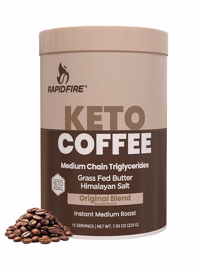 Rapid Fire Keto Coffee Original Bend Instant Coffee Hot/Cold Enriched With Grass Fed Butter 15 Servings 225 G - Image 1