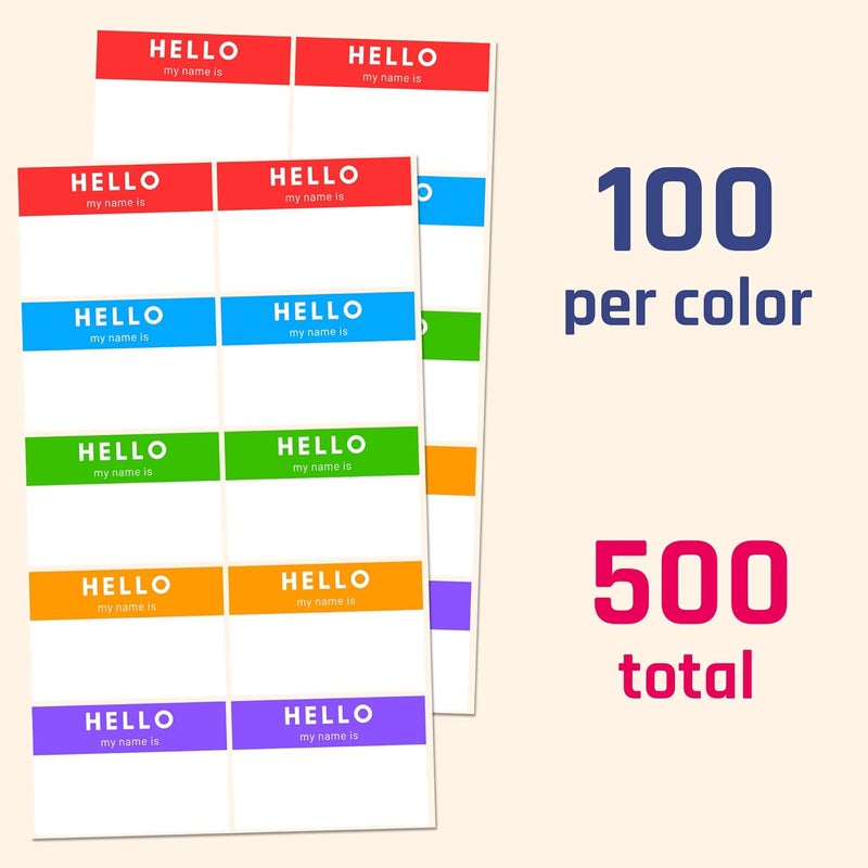 TownStix 500 Pack - Hello My Name is Stickers, Name Tags Stickers Labels - 3" x 2", 5 Colors - Image 5