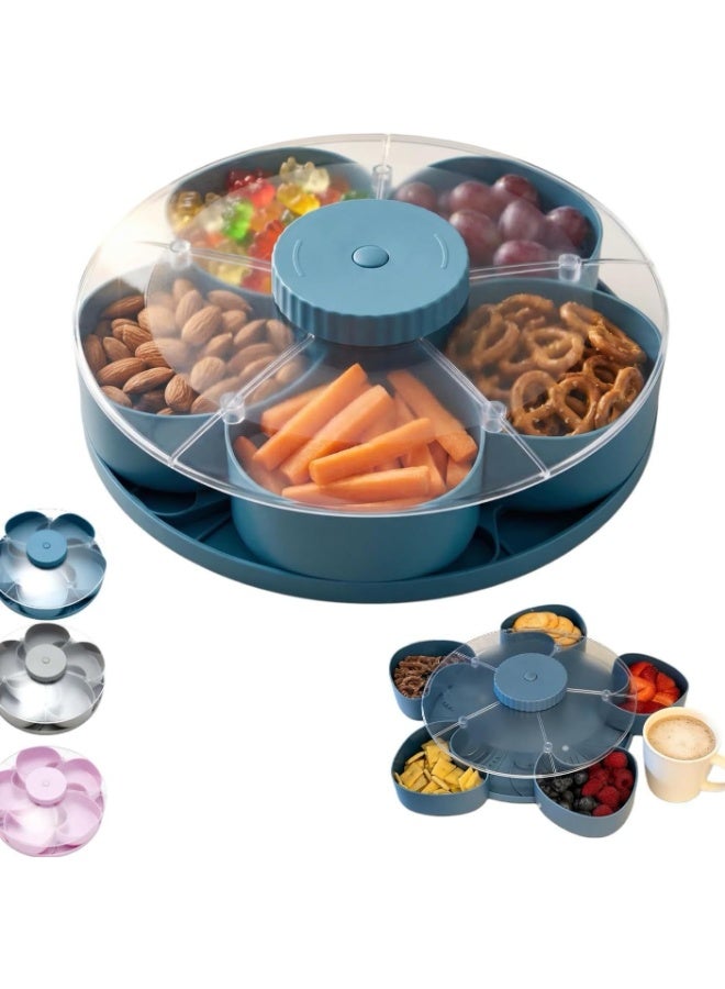 Rotating Snack Tray with Lid - 5 Compartment Divided Serving Platter for Nuts, Fruits & Candy | Perfect for Parties, Gatherings & Home Use—Blue - Image 3