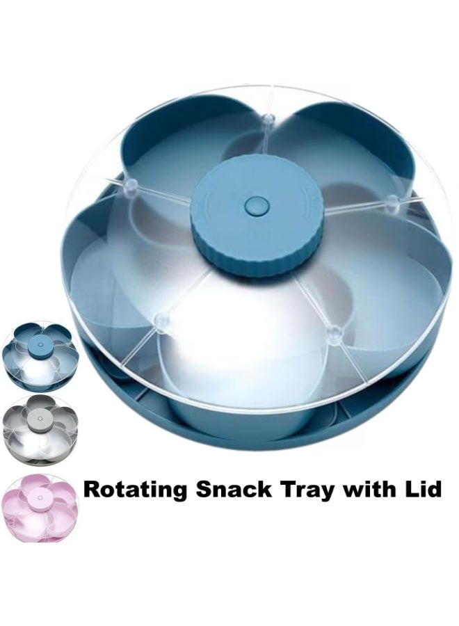 Rotating Snack Tray with Lid - 5 Compartment Divided Serving Platter for Nuts, Fruits & Candy | Perfect for Parties, Gatherings & Home Use—Blue - Image 1