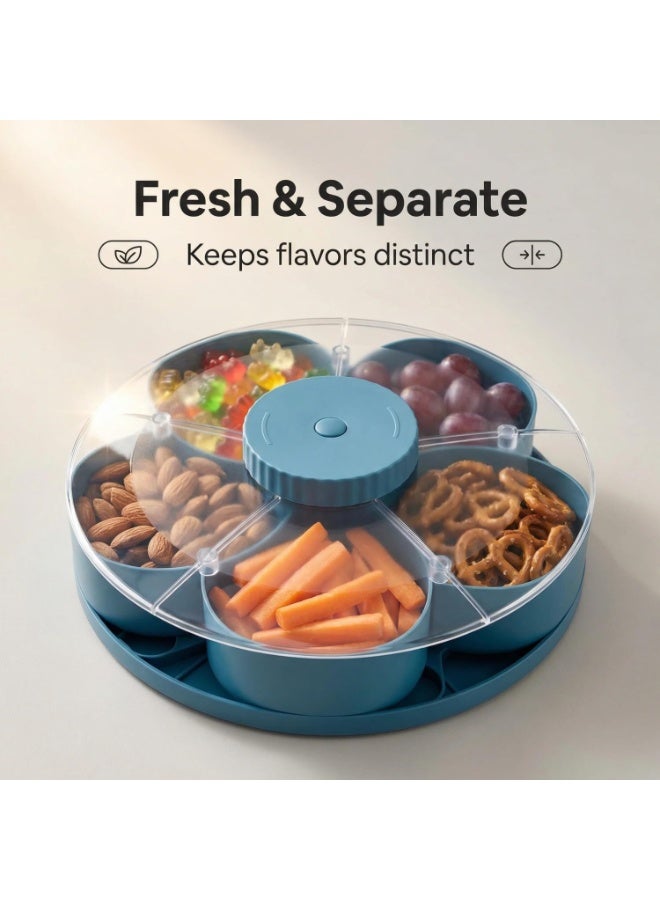 Rotating Snack Tray with Lid - 5 Compartment Divided Serving Platter for Nuts, Fruits & Candy | Perfect for Parties, Gatherings & Home Use—Blue - Image 4