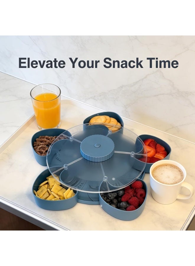 Rotating Snack Tray with Lid - 5 Compartment Divided Serving Platter for Nuts, Fruits & Candy | Perfect for Parties, Gatherings & Home Use—Blue - Image 5