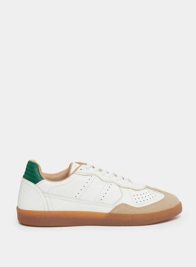 Styli Men White Cut and Sew Panel Sneakers