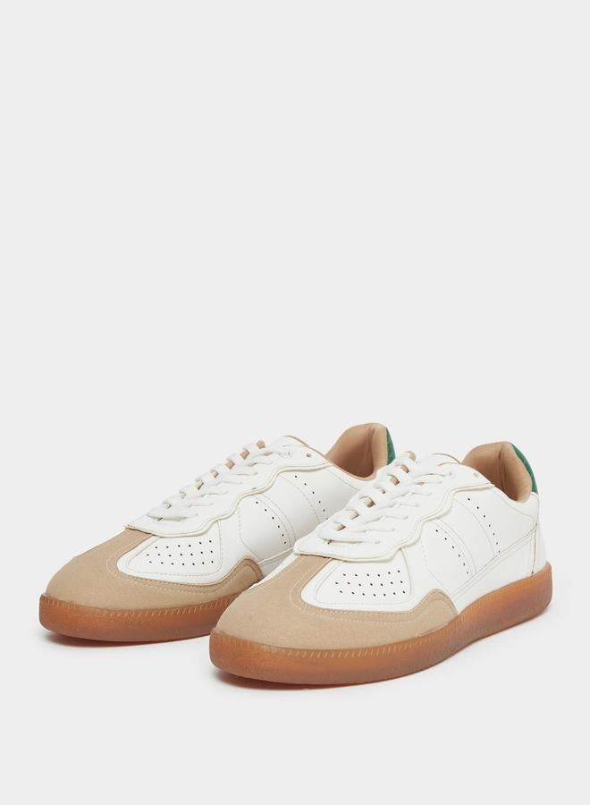 Styli Men White Cut and Sew Panel Sneakers - Image 2