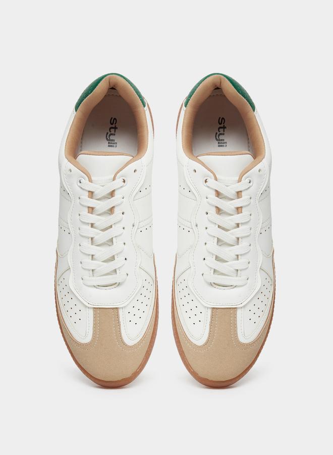 Styli Men White Cut and Sew Panel Sneakers - Image 5