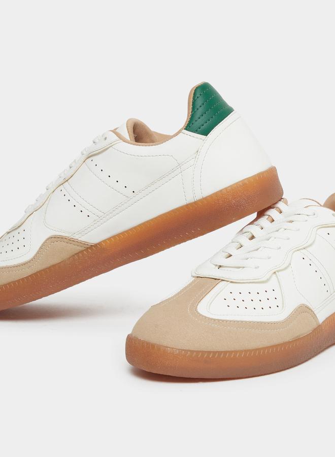 Styli Men White Cut and Sew Panel Sneakers - Image 3