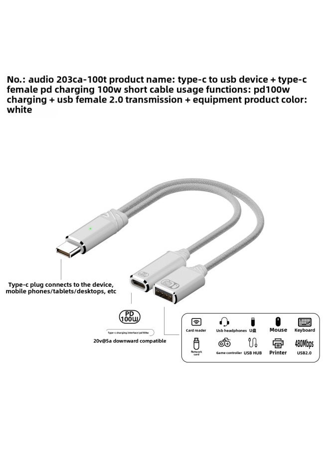 Generic - Applicable To For Iphone16Type-C One-Two Lightning Headset Converter PD100W Fast Charge HIFI Sound Quality-Interface Form:Type-c One-to-two C Port Fast Charging + Usb Transmission White - Image 1