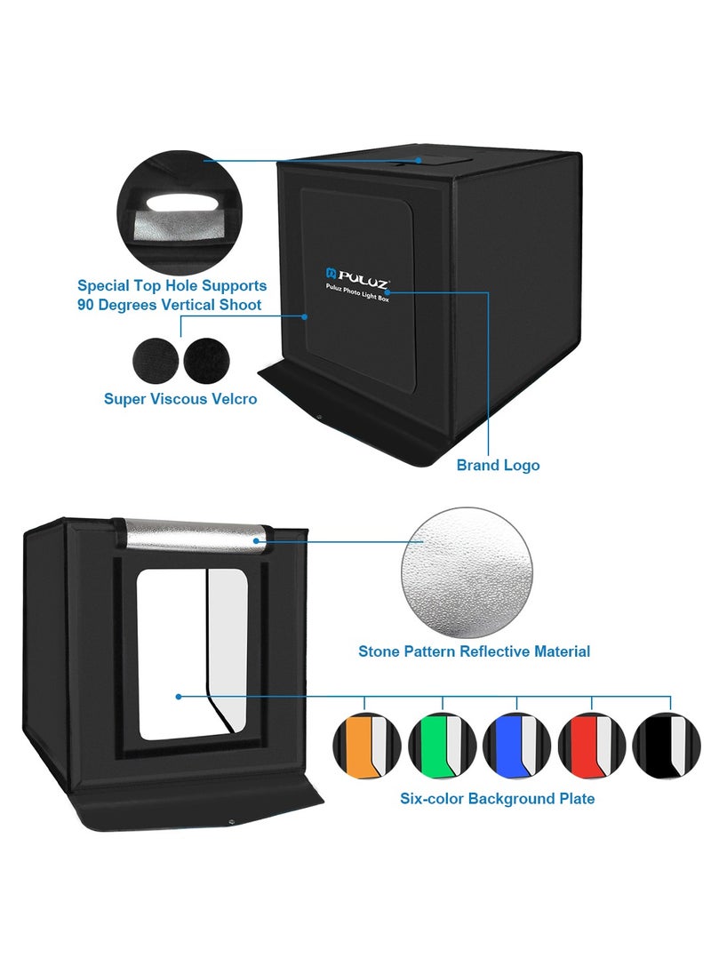 PULUZ - 23.6Inch/60cm Photo Studio Light Box Portable Light Tent LED 5500K White Light Dimmable Mini 36W Photography Studio Tent Kit with 6 Removable Backdrop (Black Orange White Green Blue Red) - Image 1