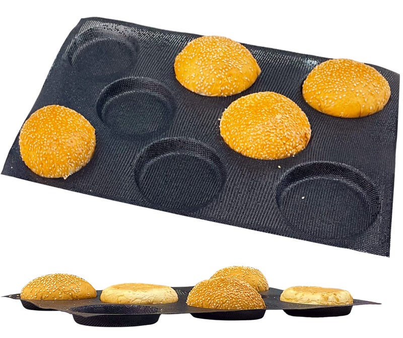Baker Boutique Hamburger Bun Pan, Mesh Silicone Hamburger Bun Mold, Non Stick Baking Pan for Making Buns, Great Perforated Bakery Molds for Gluten Free Buns(8 loaf, 17.1X12.2X0.59 inch) - Image 1