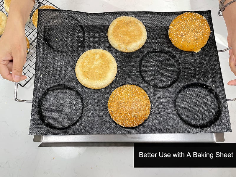 Baker Boutique Hamburger Bun Pan, Mesh Silicone Hamburger Bun Mold, Non Stick Baking Pan for Making Buns, Great Perforated Bakery Molds for Gluten Free Buns(8 loaf, 17.1X12.2X0.59 inch) - Image 3