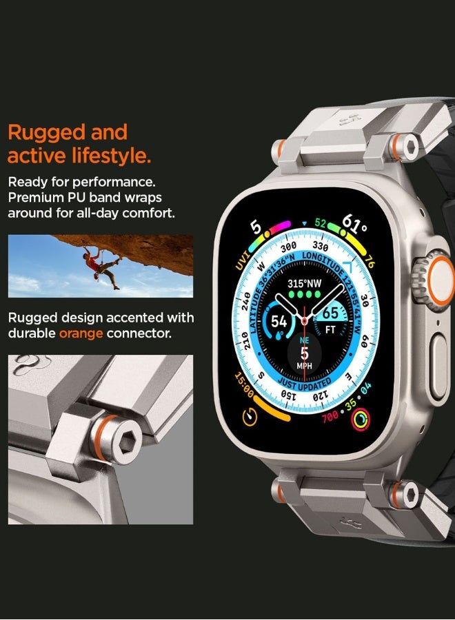NIBEMINENT DuraPro Armor band for Apple Watch Ultra 2 / Ultra 49mm, Series 9/8/SE2/7/6/SE/5/4/3/2/1 45mm/44mm/42mm Durable Metal Connector Band - PU Leather Black  - Image 5
