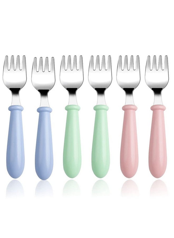 Pimoys Pimoys 6 Pieces Toddler Forks Baby Forks for Self Feeding, Kids Forks with Round Handle, Stainless Steel Toddler Utensils Children's Safe Silverware Set BPA Free, Dishwasher Safe  - Image 1