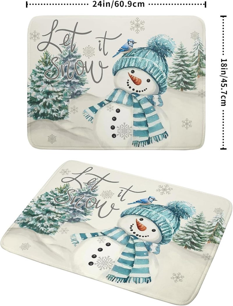 Giwawa Blue Snowman Dish Drying Mat Xmas Trees Bird Winter Snowy Scene Dish Drainer Mats 18"x24" Let It Snow Microfiber Reversible Dish Drying Rack Pad Protector for Kitchen Countertop Decor - Image 2