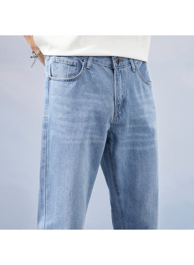 Hipanda o Panda Jeans For Men, Autumn Casual Trendy Fashion Simple Loose Long Pants, Blue, Size 28 - Image 1