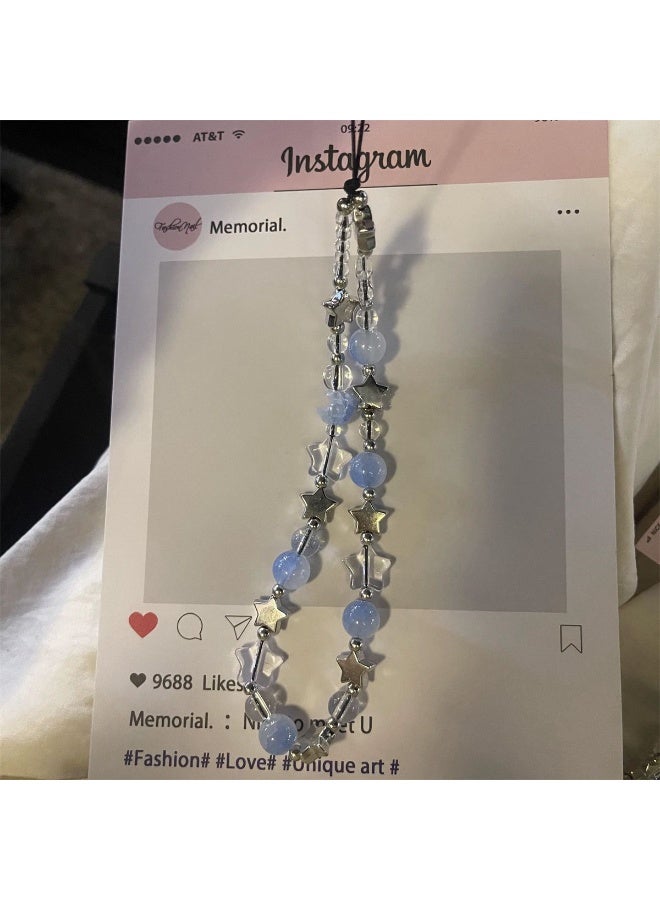 NIBEMINENT Beaded Phone Lanyard, Anti Lost Removable Wrist Strap,Stars Bracelet Pendant, Phone Keychain Lanyard