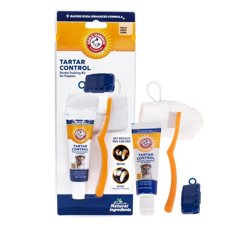 Arm & Hammer for Pets Tartar Control Dental Training Kit for Puppies | Dog Toothbrush, Toothpaste, & Fingerbrush, Total Kit for Ideal Puppy Dental Health | Yummy Vanilla Ginger Flavor - Image 1