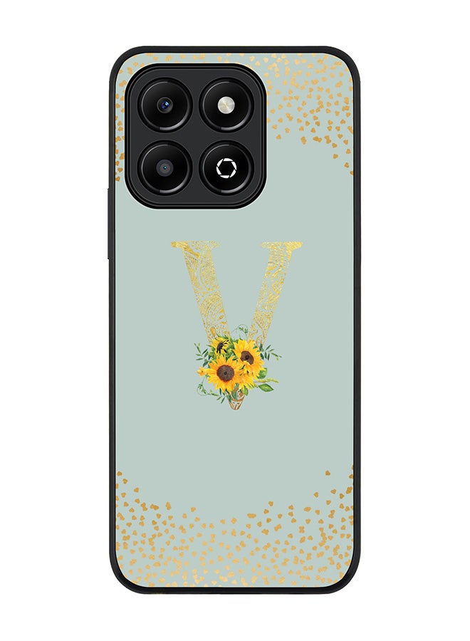 Stylizedd For Honor X6B Case,Slim fit Camera Protection, Shockproof Thin Phone cover - Custom Floral Monogram - V (Light Grey ) - Image 1