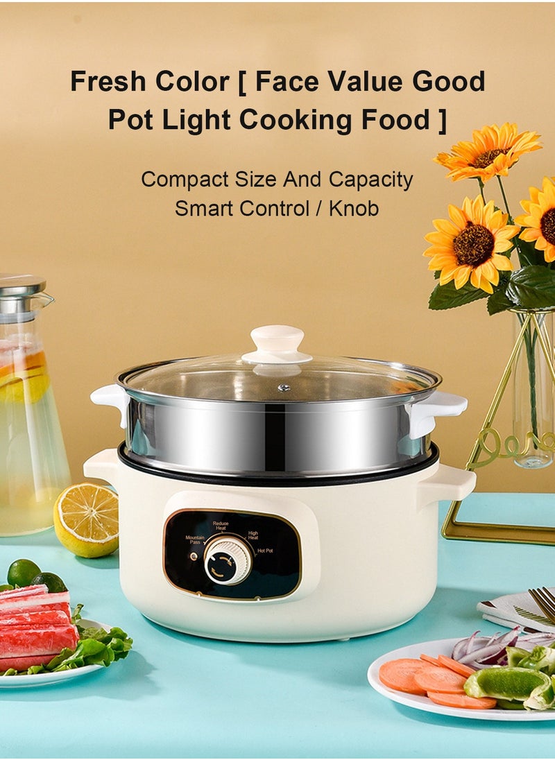 ET-LIFE 5L 1350W Electric Hot Pot with Steamer & Temperature Control - Non-Stick Electric Cooker Shabu Shabu Electric Skillet  Frying Pan Electric Saucepan for Noodles Egg  Steak Oatmeal and Soup  - Image 2