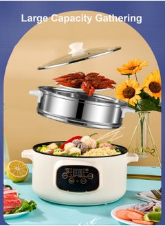 ET-LIFE 5L 1350W Electric Hot Pot with Steamer & Temperature Control - Non-Stick Electric Cooker Shabu Shabu Electric Skillet  Frying Pan Electric Saucepan for Noodles Egg  Steak Oatmeal and Soup  - Image 5